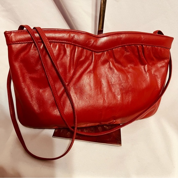 Mardane New York Handbags - VINTAGE Mardane New York USA Red Leather Flex Frame Crossbody Clutch